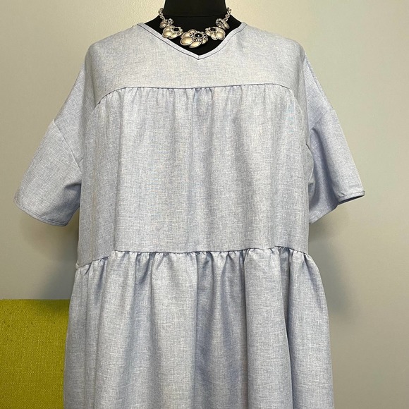 Misslook Blue Chambray Tired Tunic Midi Dress XXL - Picture 2 of 5